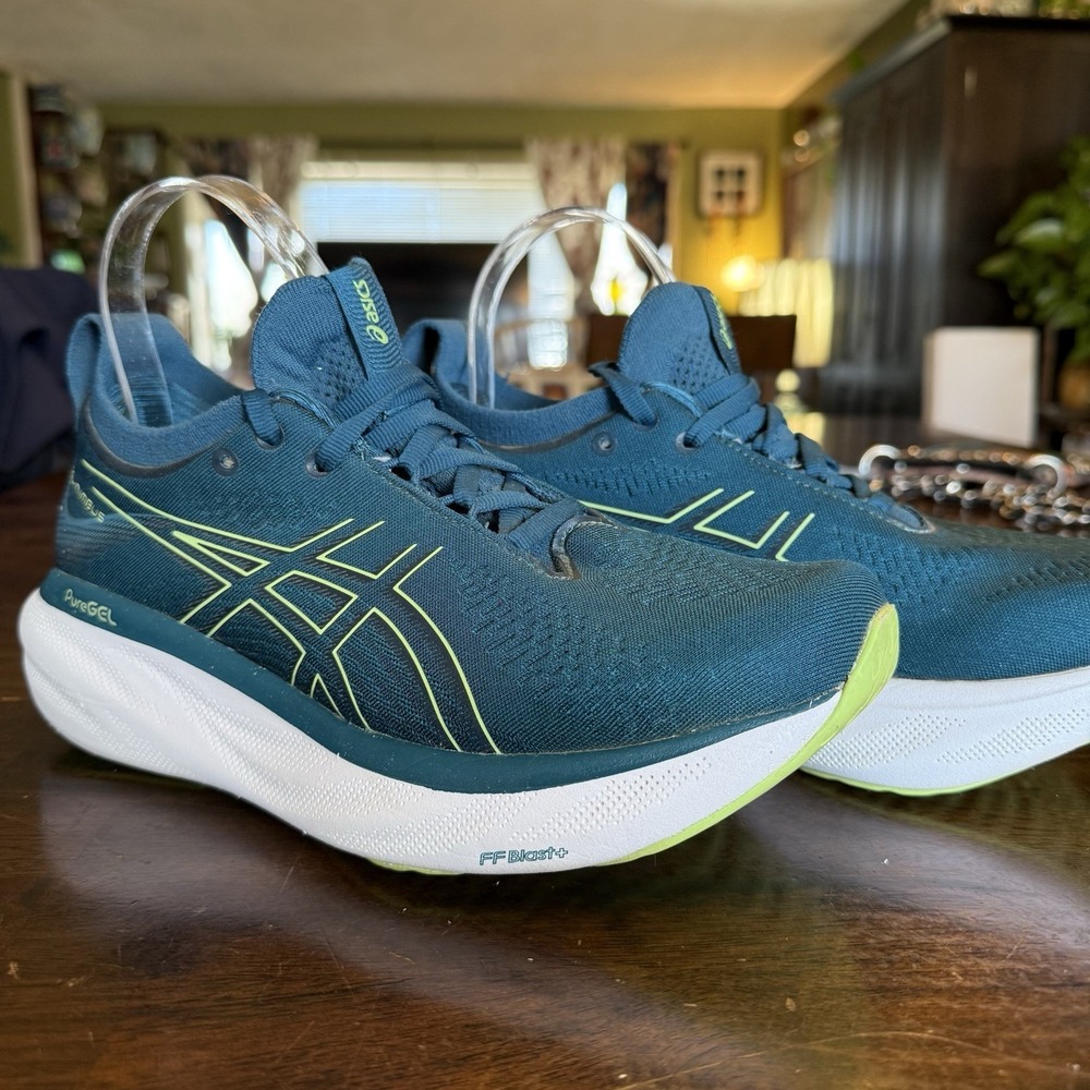 Women's ASICS Gel-Nimbus 25 Ink Teal/Lime Running Shoes USA Women's 7.5 EUC - Picture 6 of 15